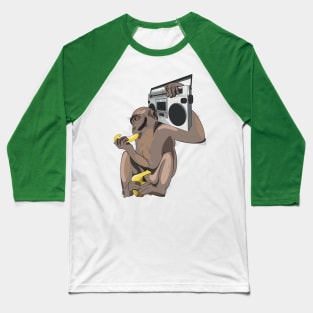 Funky monkey eating a banana listening to a boombox Baseball T-Shirt